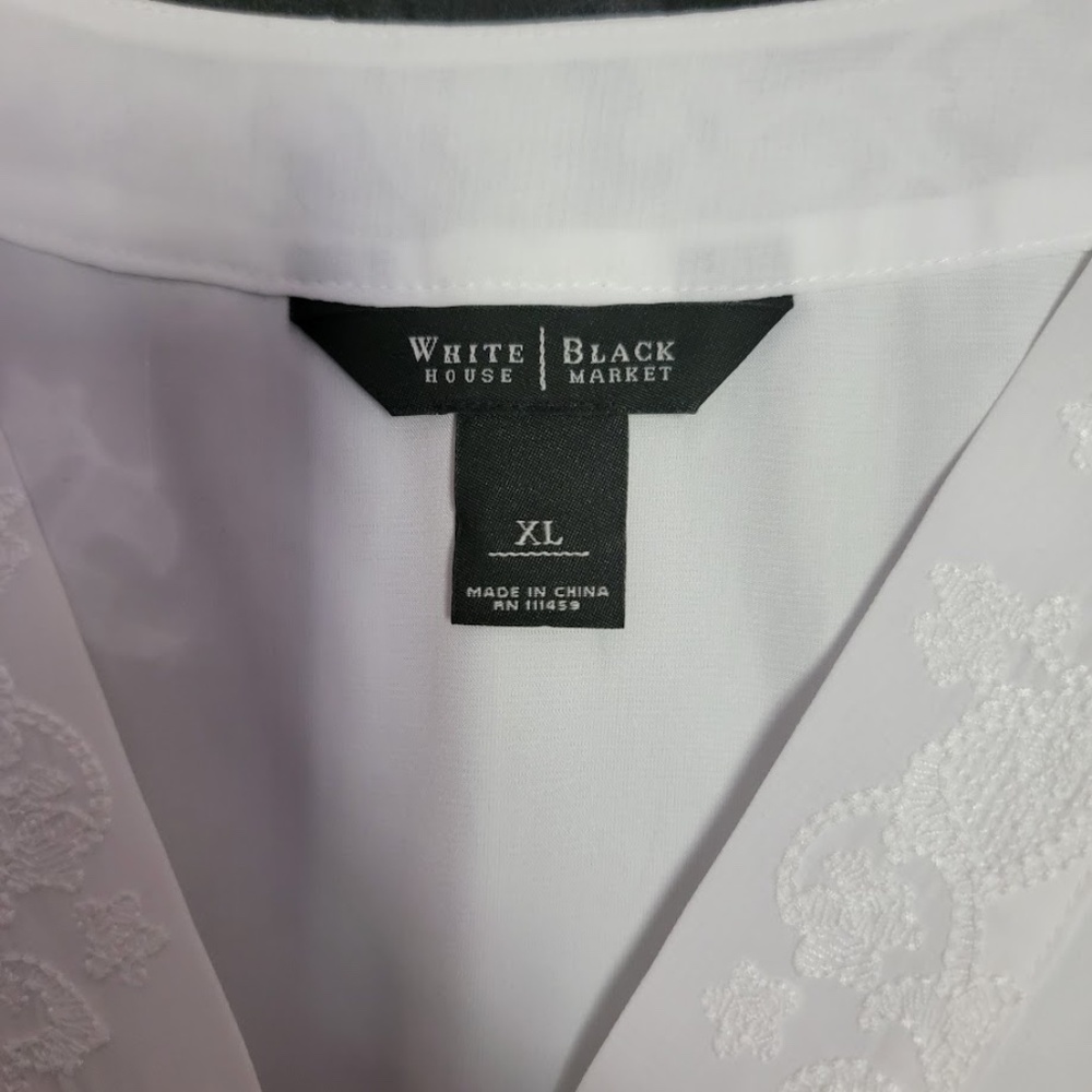White House Black Market White V-Neck Smocked Waist Blouse - Picture 2 of 11
